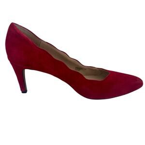 Adrienne Vittadini Sondra Red Suede Scalloped Pumps Heels Glam Vamp Colorful 9.5